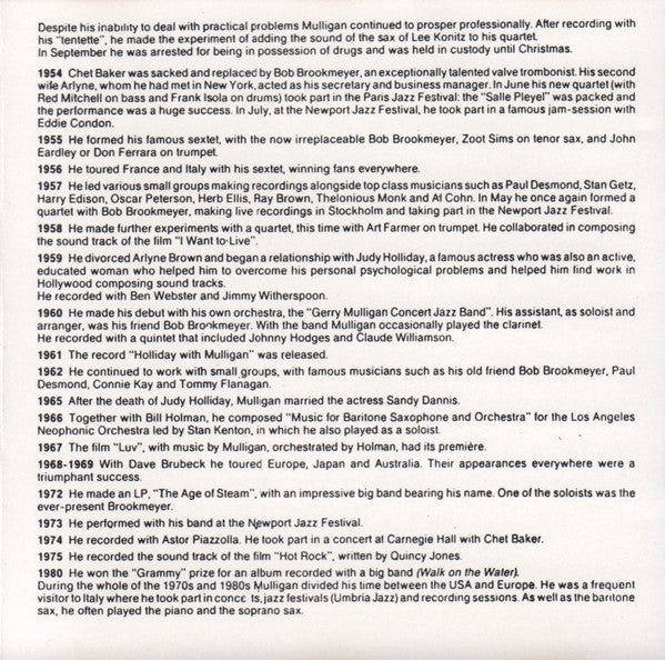 Gerry Mulligan Quartet : Paris, Salle Pleyel, June 1, 1954 (CD, Comp)