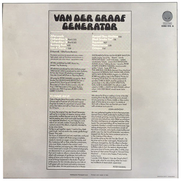 Van Der Graaf Generator : The Aerosol Grey Machine (LP, Album, RE)