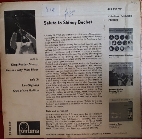 Peter Schilperoort And His Combo : Salute To Sidney Bechet (7", EP)