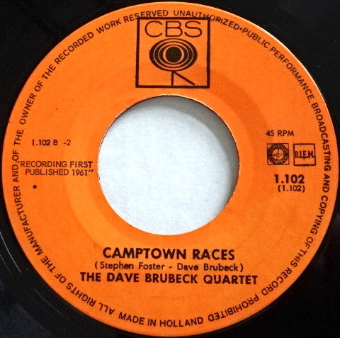 The Dave Brubeck Quartet : Unsquare Dance / Camptown Races (7", Single, dar)