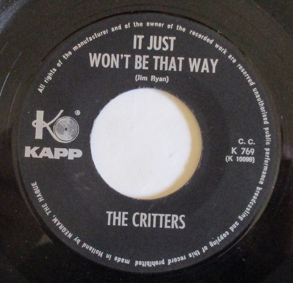 The Critters : Mr. Dieingly Sad / It Just Won't Be That Way (7", Single)
