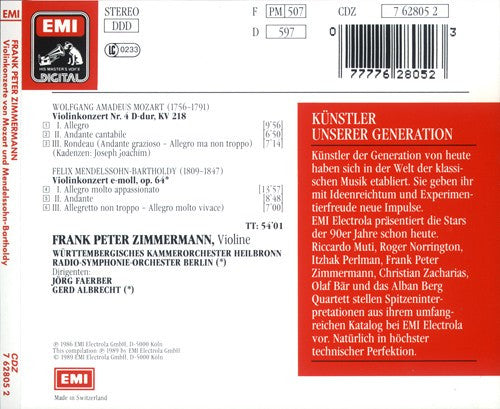 Frank Peter Zimmermann - Wolfgang Amadeus Mozart, Felix Mendelssohn-Bartholdy : Violinkonzerte Von Mozart Und Mendelssohn (CD, Comp, Ltd)