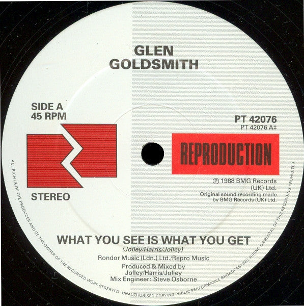 Glen Goldsmith : What You See Is What You Get (12")