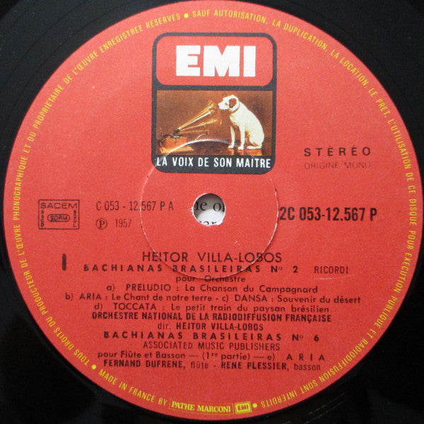 Heitor Villa-Lobos - Orchestre National De La R.T.F., Victoria De Los Angeles, Fernand Benedetti, Fernand Dufrène, René Plessier : Quatre Bachianas Brasileiras : N° 2 Pour Orchestre / N° 5 Pour Soprano Et Huit Violoncelles  /  N° 6 Pour Flûte Et Basson / N° 9 Pour Orchestre A Cordes  (LP, RE)