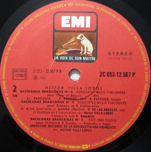 Heitor Villa-Lobos - Orchestre National De La R.T.F., Victoria De Los Angeles, Fernand Benedetti, Fernand Dufrène, René Plessier : Quatre Bachianas Brasileiras : N° 2 Pour Orchestre / N° 5 Pour Soprano Et Huit Violoncelles  /  N° 6 Pour Flûte Et Basson / N° 9 Pour Orchestre A Cordes  (LP, RE)