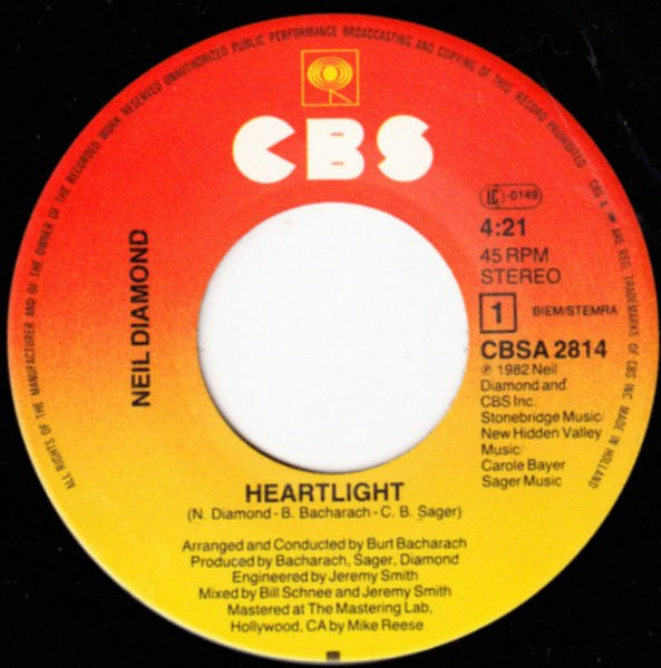 Neil Diamond : Heartlight (7", Single)