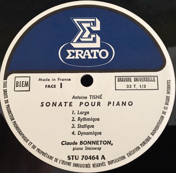 Antoine Tisné - claude bonneton : Sonate / Épigraphe Pour Une Stèle (LP, Album)