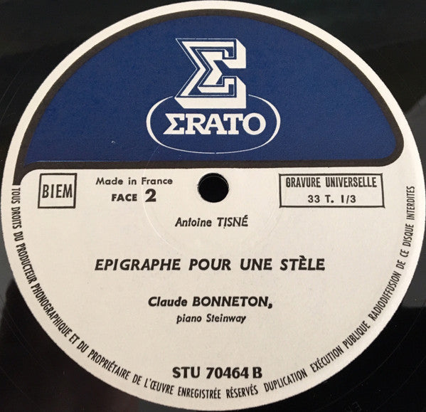Antoine Tisné - claude bonneton : Sonate / Épigraphe Pour Une Stèle (LP, Album)