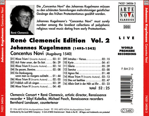 Johannes Kugelmann, Clemencic Consort, René Clemencic, Sibyl Kubelka, Michael Posch, Bernhard Landauer : Concentus Novi (CD)
