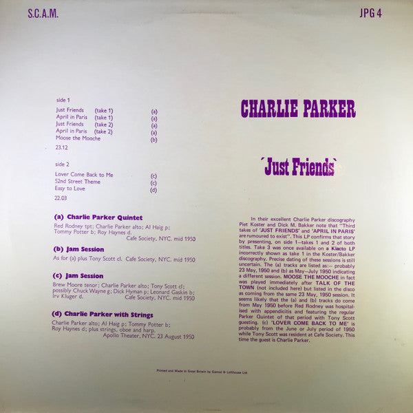 Charlie Parker : Just Friends (LP)