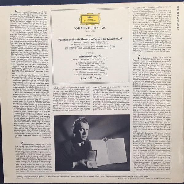 John Lill, Johannes Brahms : Paganini-Variationen / 8 Klavierstucke Op. 76 (LP, Album)