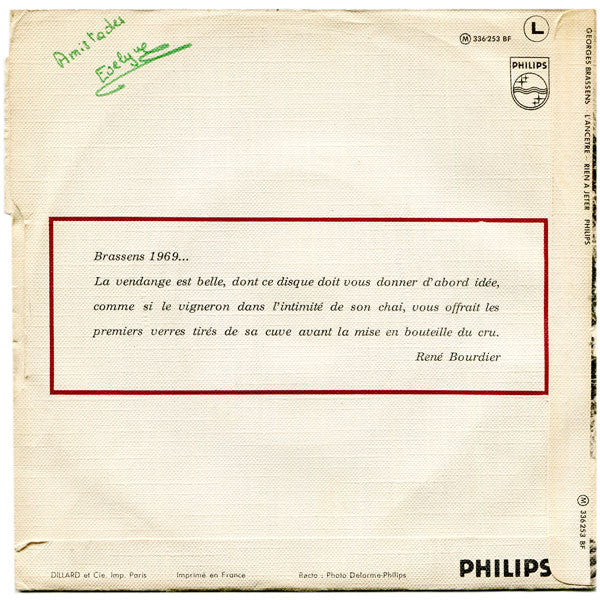 Georges Brassens : L'Ancêtre - Rien A Jeter (7", Single)