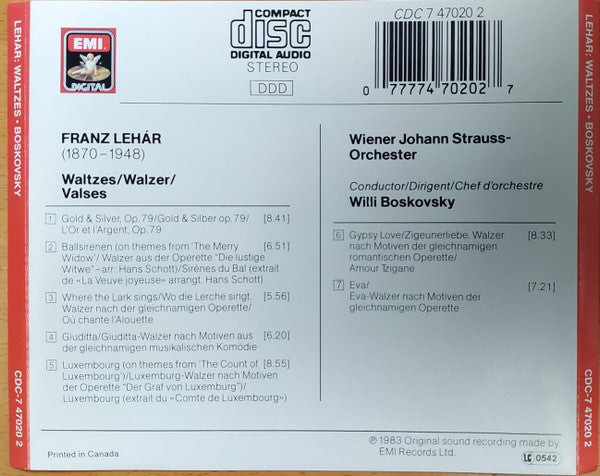Willi Boskovsky, Franz Lehár, Wiener Johann Strauss Orchestra : Waltzes (CD, Album)