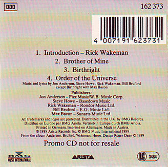 Anderson Bruford Wakeman Howe : Anderson, Bruford, Wakeman, Howe (CD, Mini, Promo, Smplr)