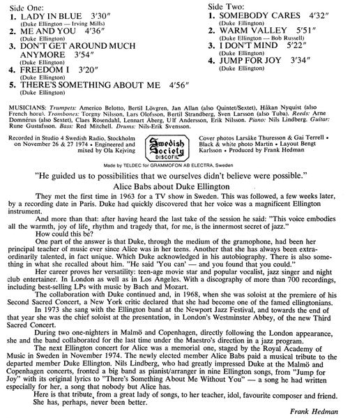 Alice Babs / Nils Lindberg's Orchestra : Alice Babs Serenading Duke Ellington (LP, Album)