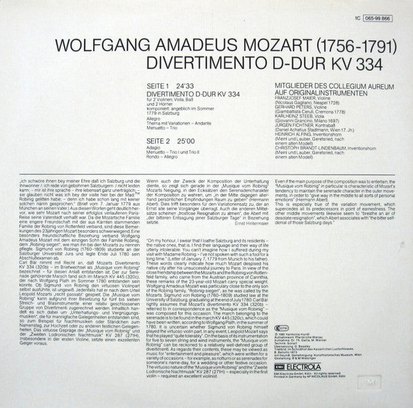 Wolfgang Amadeus Mozart, Collegium Aureum : Divertimento D-Dur KV 334 (LP, Album)
