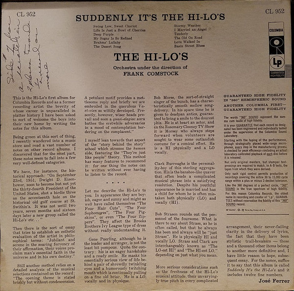The Hi-Lo's : Suddenly It's The Hi-Lo's (LP, Album, Bri)