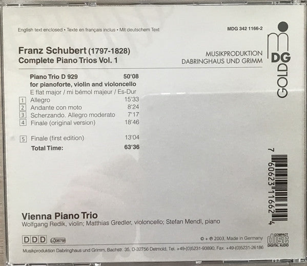 Franz Schubert, Vienna Piano Trio : Complete Piano Trios Vol. 1 (CD)