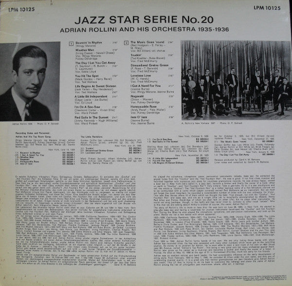 Adrian Rollini And His Orchestra : 1935-1936 (LP, Comp, Mono)