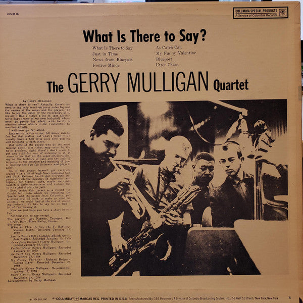 Gerry Mulligan Quartet : What Is There To Say? (LP, Album, RE)