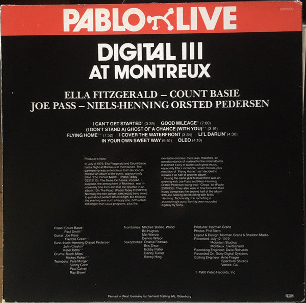 Ella Fitzgerald, Count Basie, Joe Pass, Niels-Henning Ørsted Pedersen : Digital Ill At Montreux (LP, Album)