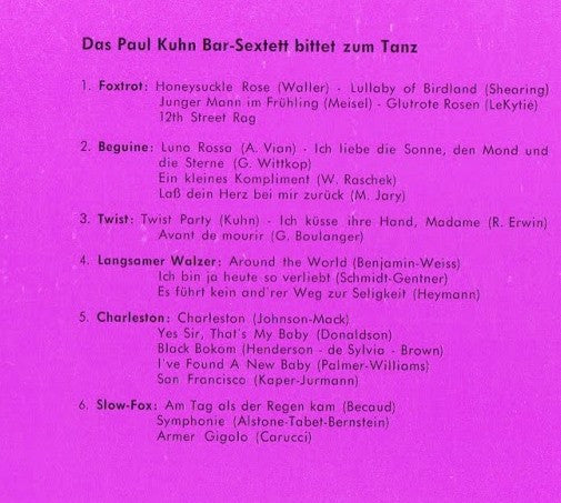 Paul Kuhn Bar-Sextett : Paul Kuhn Bar-Sextett Bittet Zum Tanz (LP, Album, Club)