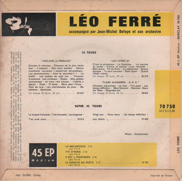 Léo Ferré : La Mélancolie (7", EP)