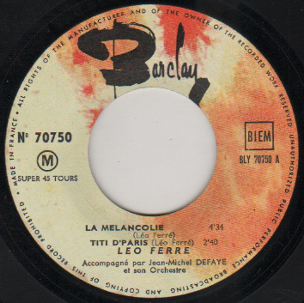 Léo Ferré : La Mélancolie (7", EP)
