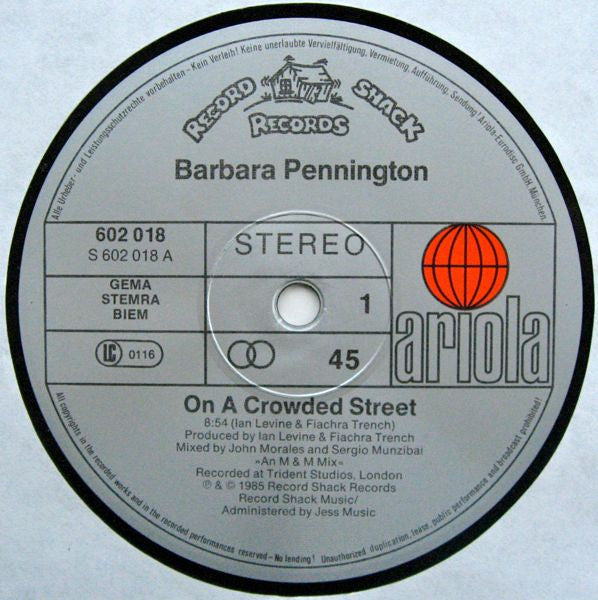 Barbara Pennington : On A Crowded Street (12", Maxi)
