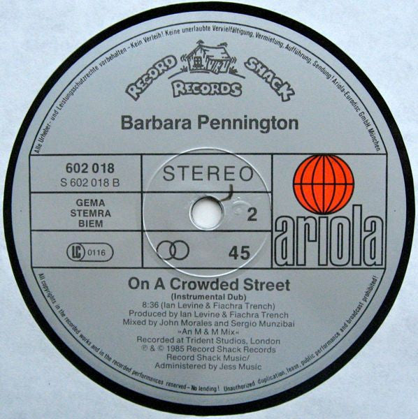 Barbara Pennington : On A Crowded Street (12", Maxi)