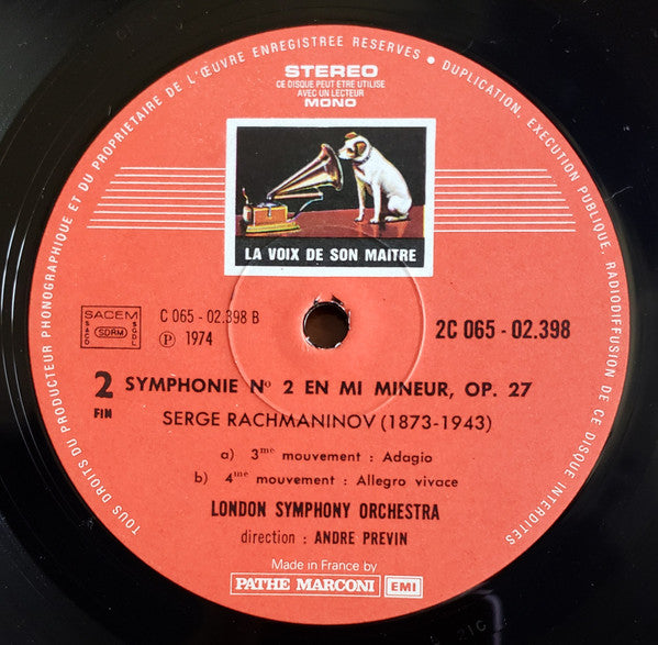 Sergei Vasilyevich Rachmaninoff, André Previn, London Symphony Orchestra : Sinfonie N°2  Version Integrale  (LP)