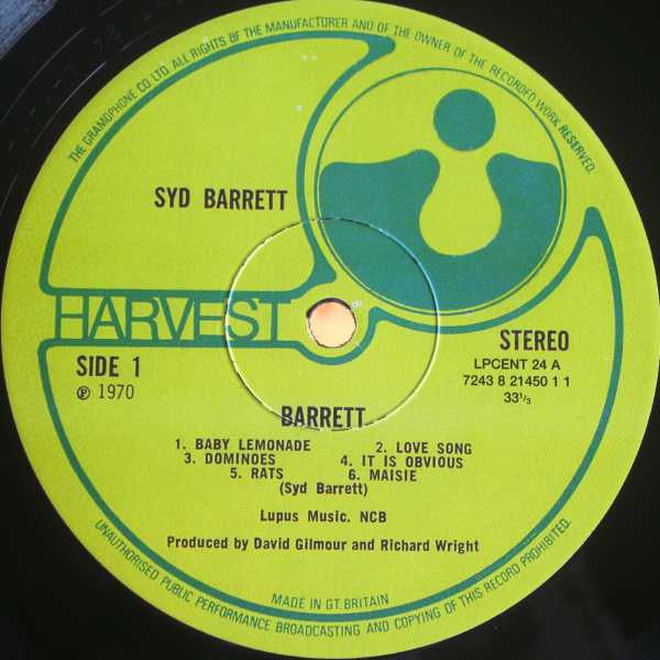 Syd Barrett : Barrett (LP, Album, RE, 180)