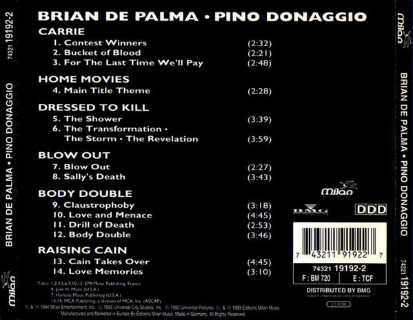 Pino Donaggio : Brian De Palma (CD, Album, Comp)