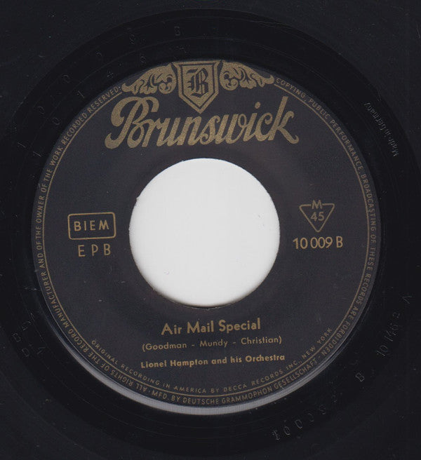 Louis Armstrong And His All-Stars / Lionel Hampton And His Orchestra : Basin Street Blues / Air Mail Special (7", EP, Mono, RE)