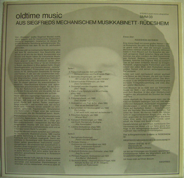 No Artist : Oldtime Music Aus Siegfried's Mechanischem Musiksalon Rüdesheim (LP)