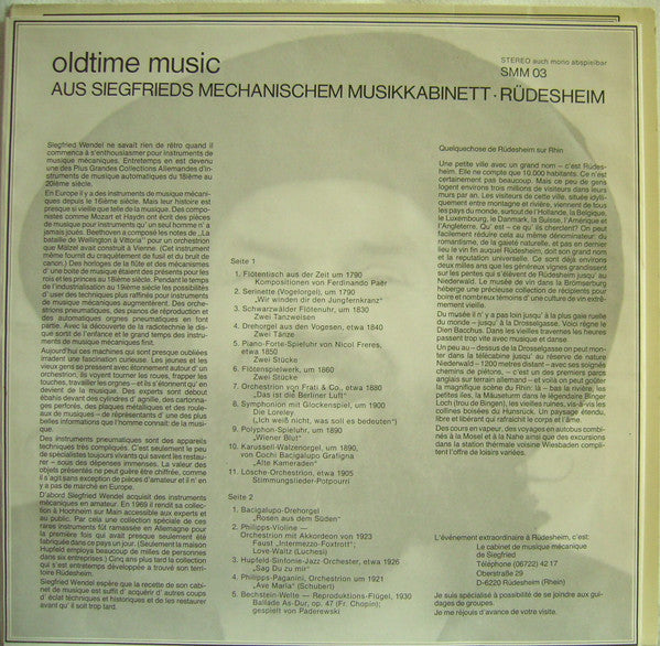 No Artist : Oldtime Music Aus Siegfried's Mechanischem Musiksalon Rüdesheim (LP)