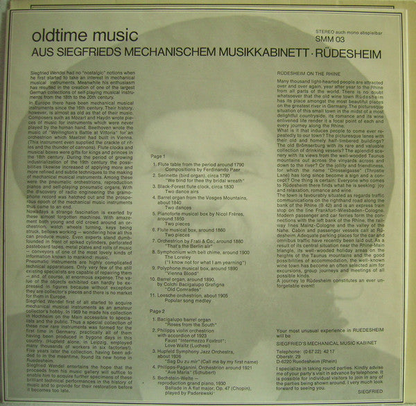 No Artist : Oldtime Music Aus Siegfried's Mechanischem Musiksalon Rüdesheim (LP)