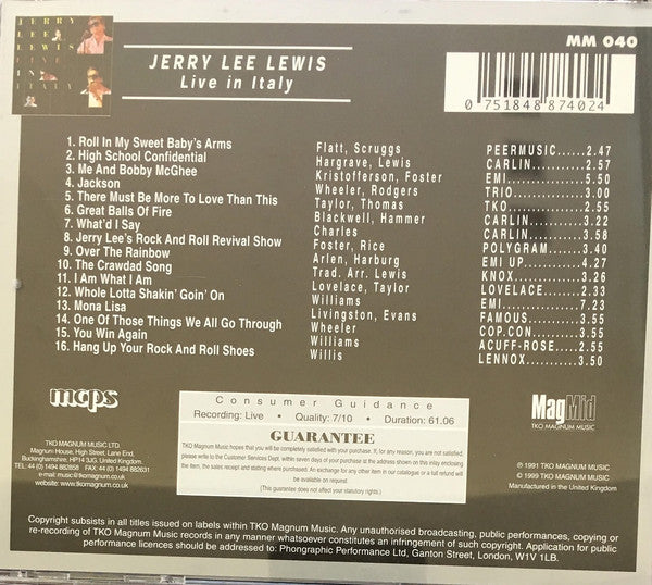 Jerry Lee Lewis : Live In Italy  (CD, Album)