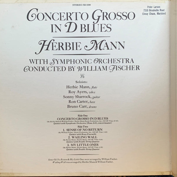 Herbie Mann : Concerto Grosso In D Blues (LP, Album, PR )