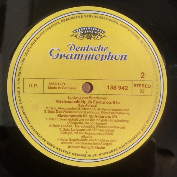 Ludwig van Beethoven / Wilhelm Kempff : Klaviersonaten »Der Sturm« / »Les Adieux« / Nr. 28 A-dur, Op. 101 (LP, RE)