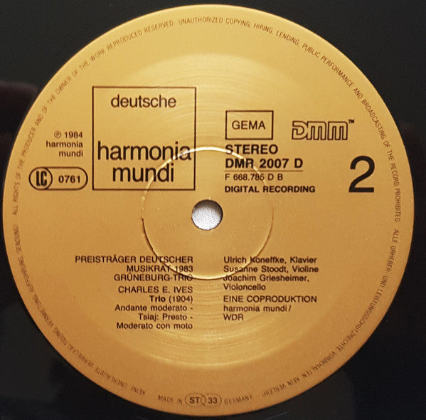 Charles Ives, Johannes Brahms, Grüneburg Trio : Trio Für Klavier, Violine Und Violoncello Nr. 2, C-dur Op. 87 (LP)