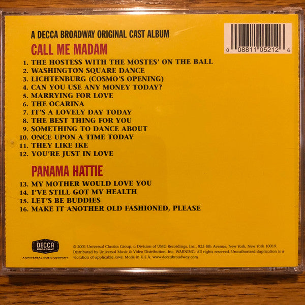 Ethel Merman, Irving Berlin : 12 Songs From Call Me Madam (With Selections From Panama Hattie) (CD, Album, RP)