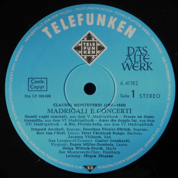 Claudio Monteverdi, Monteverdi-Chor Hamburg, Jürgen Jürgens, Leonhardt-Consort : Madrigali E Concerti (LP, Album, Gat)