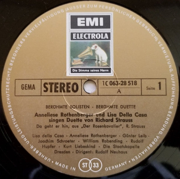 Richard Strauss, Lisa Della Casa, Anneliese Rothenberger, Staatskapelle Dresden, Rudolf Neuhaus : Anneliese Rothenberger Und Lisa Della Casa Singen Duette Von Richard Strauss (LP)