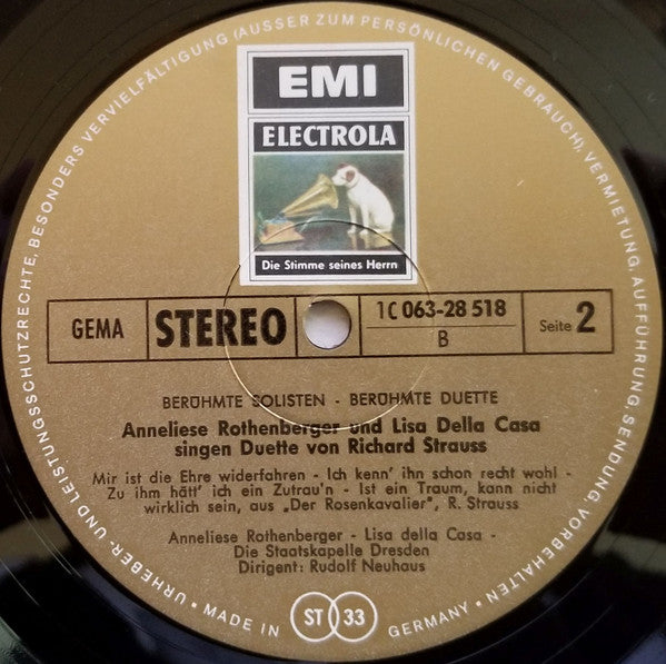 Richard Strauss, Lisa Della Casa, Anneliese Rothenberger, Staatskapelle Dresden, Rudolf Neuhaus : Anneliese Rothenberger Und Lisa Della Casa Singen Duette Von Richard Strauss (LP)