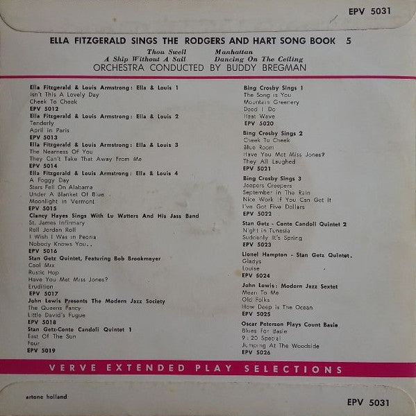Ella Fitzgerald : Sings The Rodgers And Hart Song Book  (7", EP)