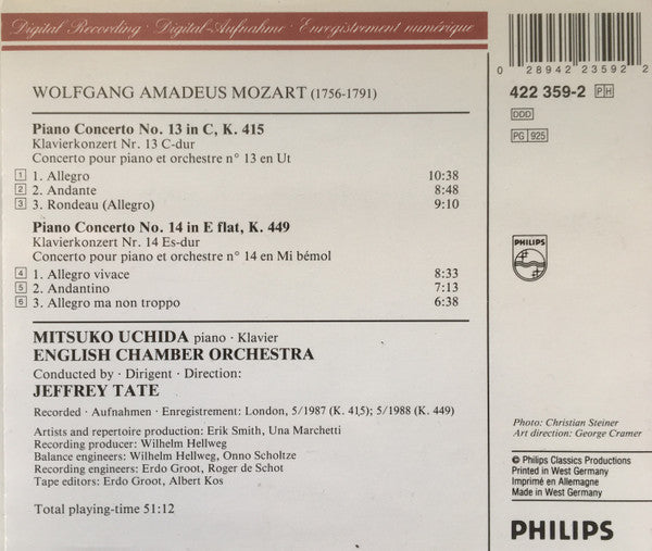 Wolfgang Amadeus Mozart, Mitsuko Uchida, English Chamber Orchestra, Jeffrey Tate : Piano Concertos No.13 KV415 / No.14 KV449 (CD, Album)