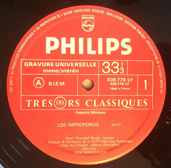 Frederic Mompou, Orquesta Sinfónica Y Coro De RTVE, Igor Markevitch : Los Improprerios (LP, Album, Mono)