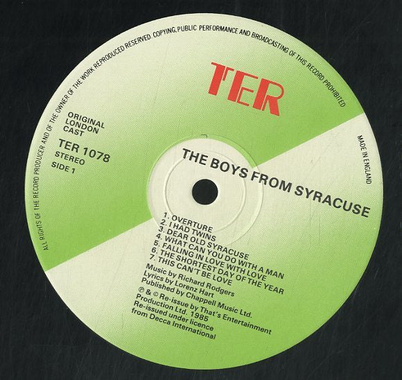 The Boys From Syracuse (Original London Cast Recording) Company : The Boys From Syracuse (LP, Album, RE)