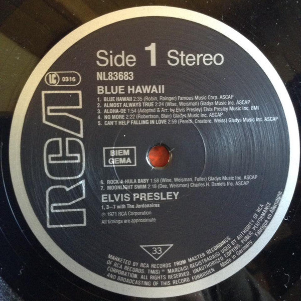 Elvis Presley : Blue Hawaii (LP, Album, RE)